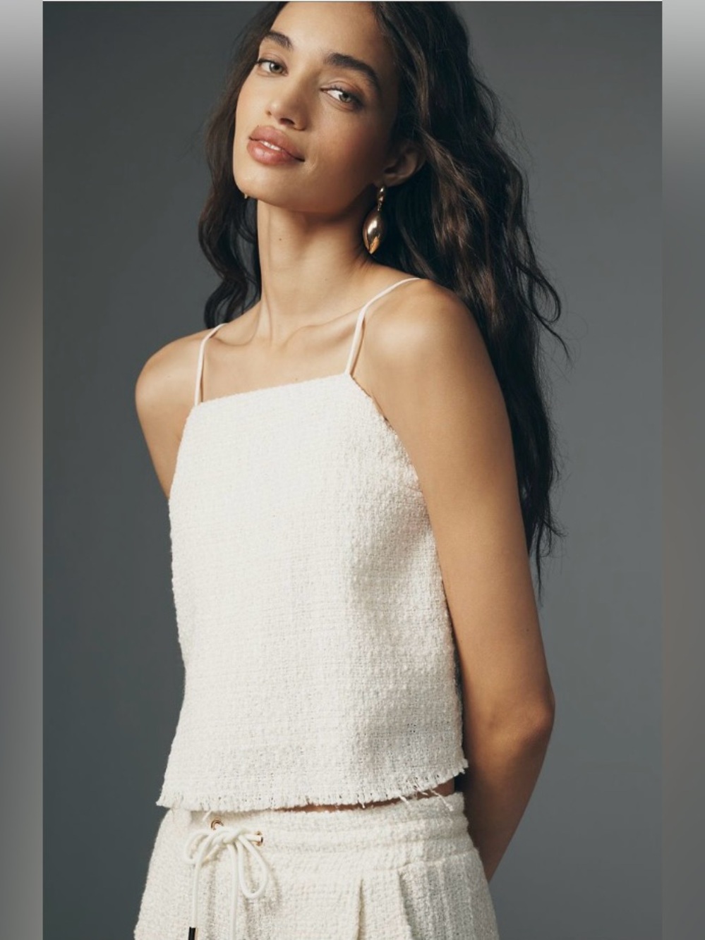 Bishop + Young Frayed Tweed Square-Neck Cami Top